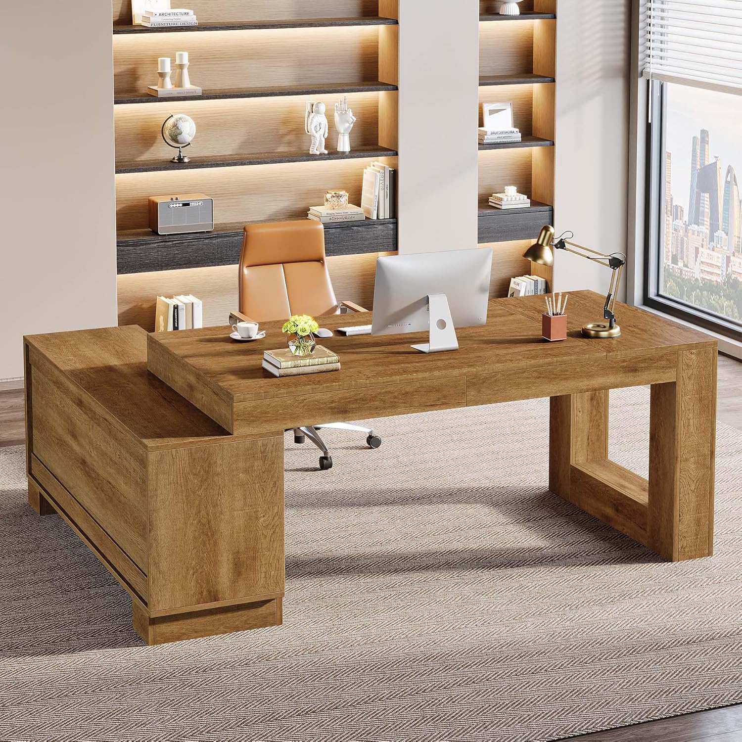 Home Office L Shaped Desk - L Shaped Desk Storage 2Tier Shelf