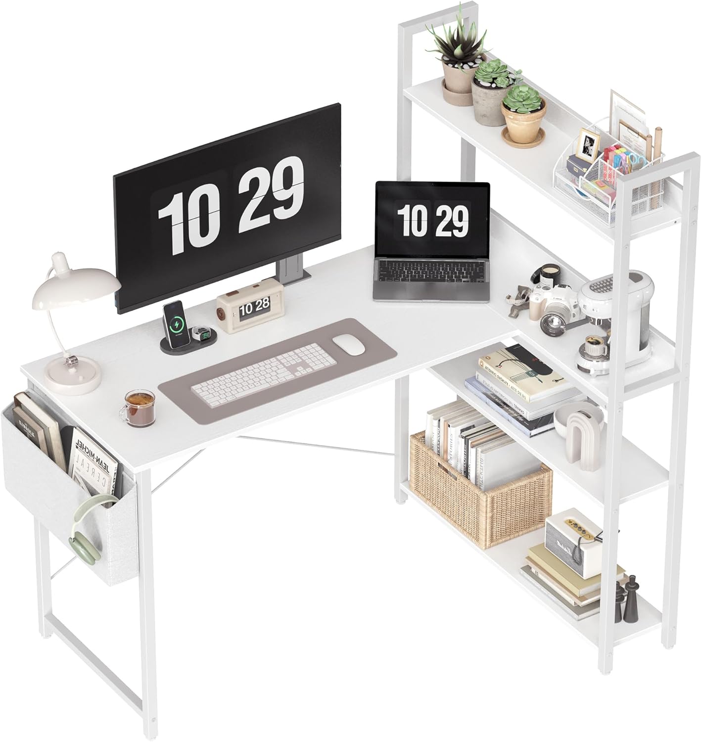 Home Office L Shaped Desk - 47 Inch Computer Desk with Bookshelf,