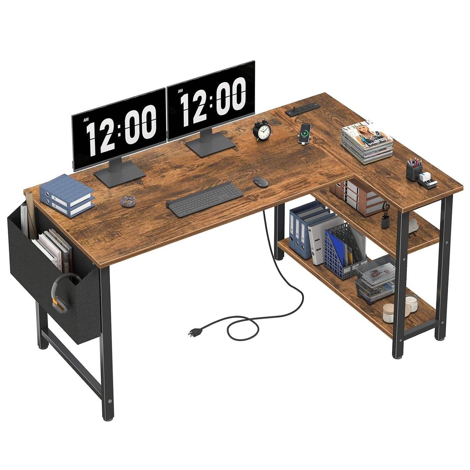 Home Office L Shaped Desk - L Shaped Computer Desk with Outlet
