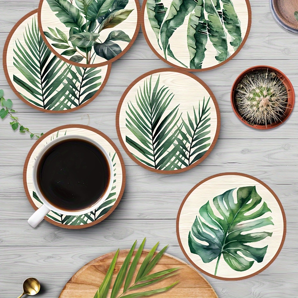 Home Office Word - 5pcs Tropical Plant Leaf-Patterned Wooden Coasters