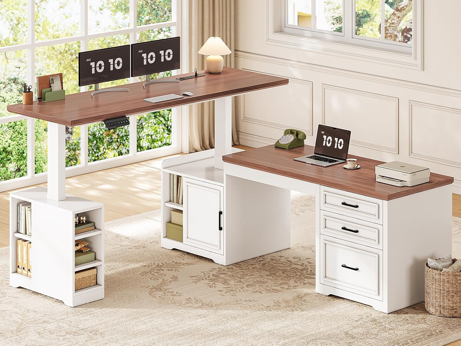 Home Office L Shaped Desk - L-Shaped Electric Height Adjustable Desk With