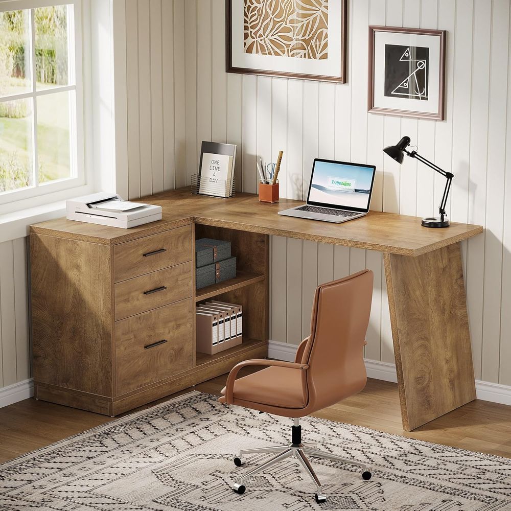 Home Office L Shaped Desk - 55 L-Shaped Computer Desk with 3
