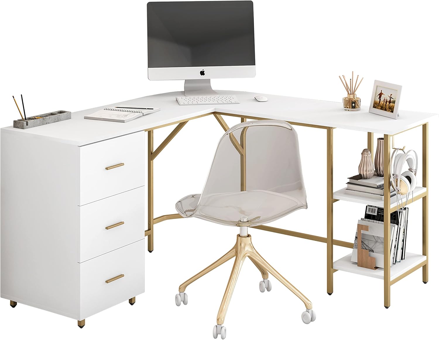 Home Office L Shaped Desk - L Shaped Desk - Two-Toned Computer