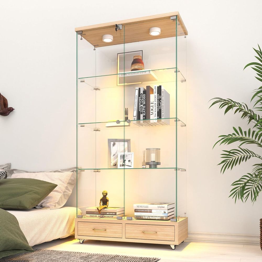 Home Office Or - 4-Tier Glass Cabinet with LED Lights,