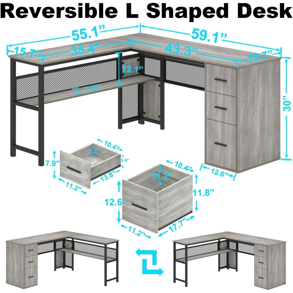Gray L-Shaped Computer Desk wi - Home Office L Shaped Desk recensie en prijs