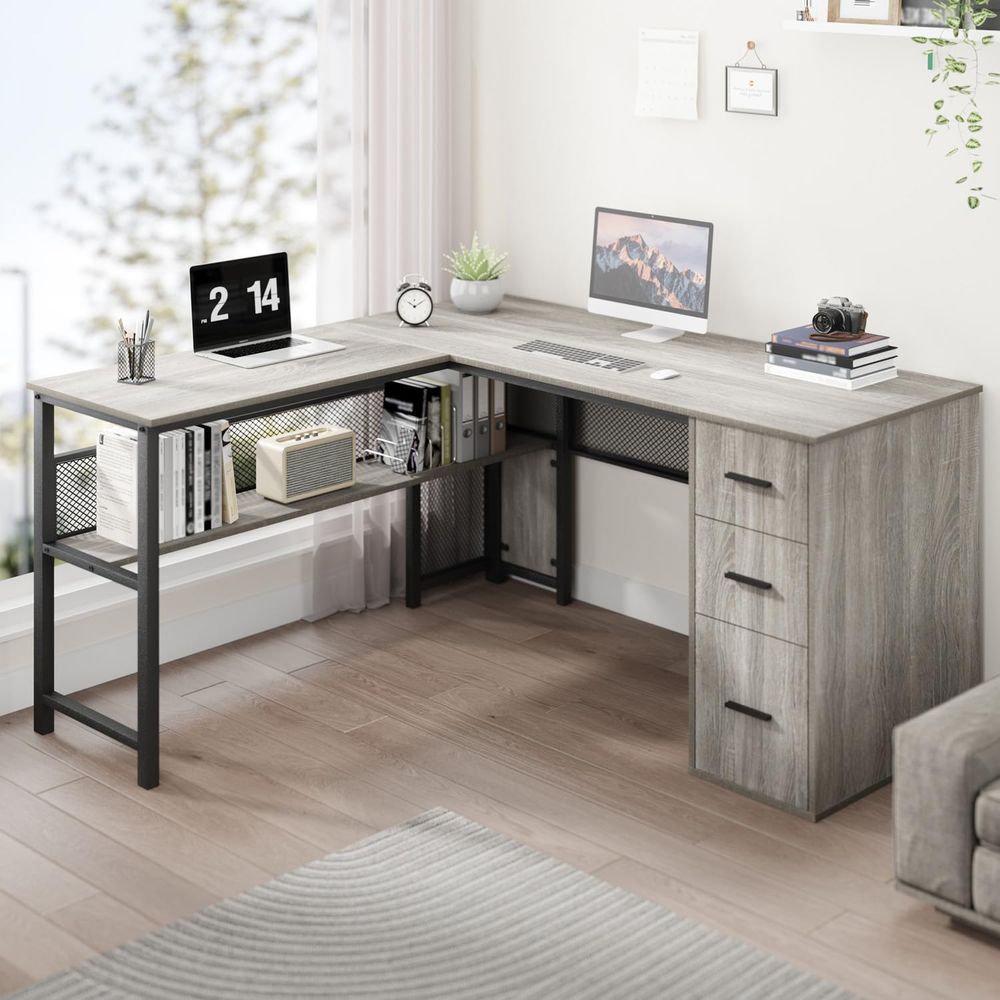 Gray L-Shaped Computer Desk wi - Home Office L Shaped Desk recensie en prijs