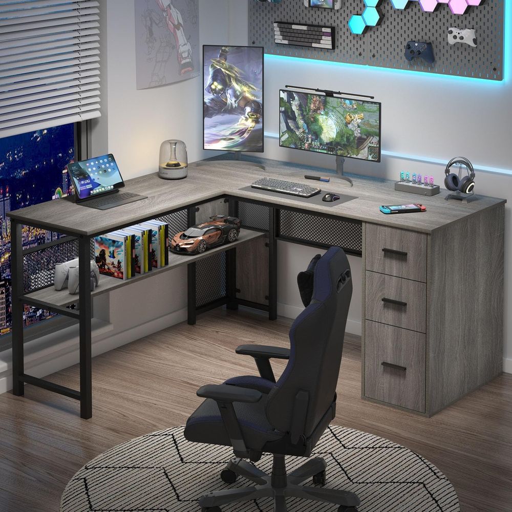 Gray L-Shaped Computer Desk wi - Home Office L Shaped Desk recensie en prijs