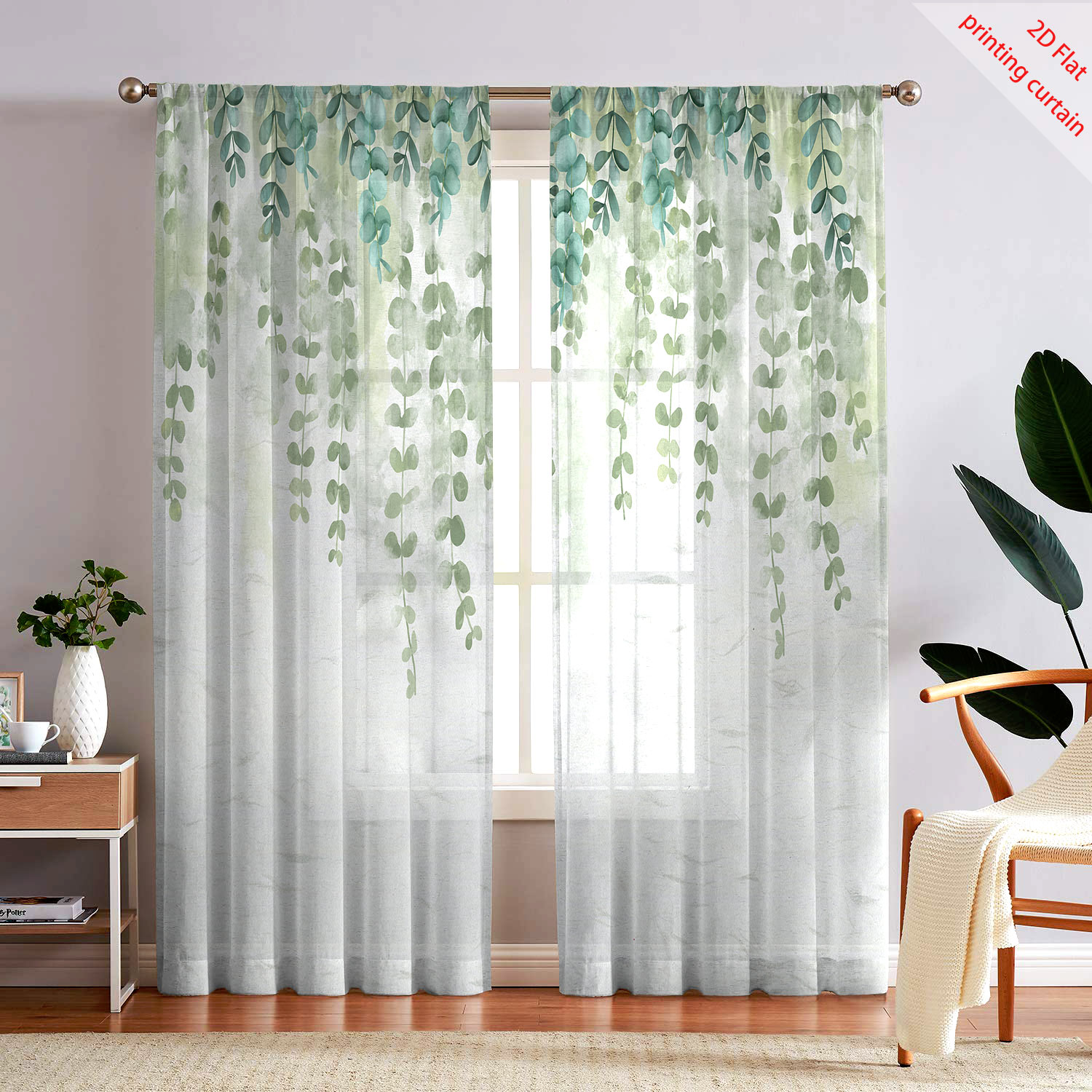 Printed transparent gauze curt - Home Office With Plants recensie en prijs