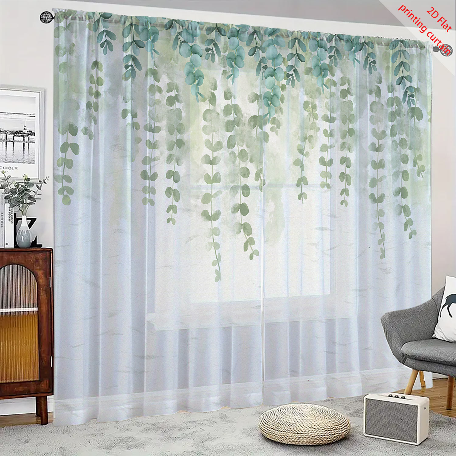 Printed transparent gauze curt - Home Office With Plants recensie en prijs