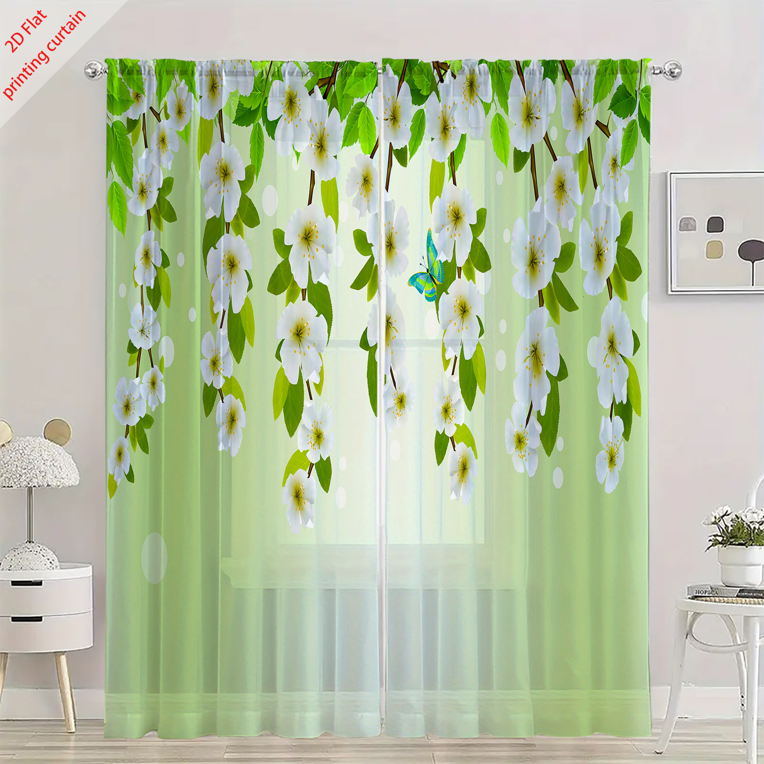 Printed transparent gauze curt - Home Office With Plants recensie en prijs