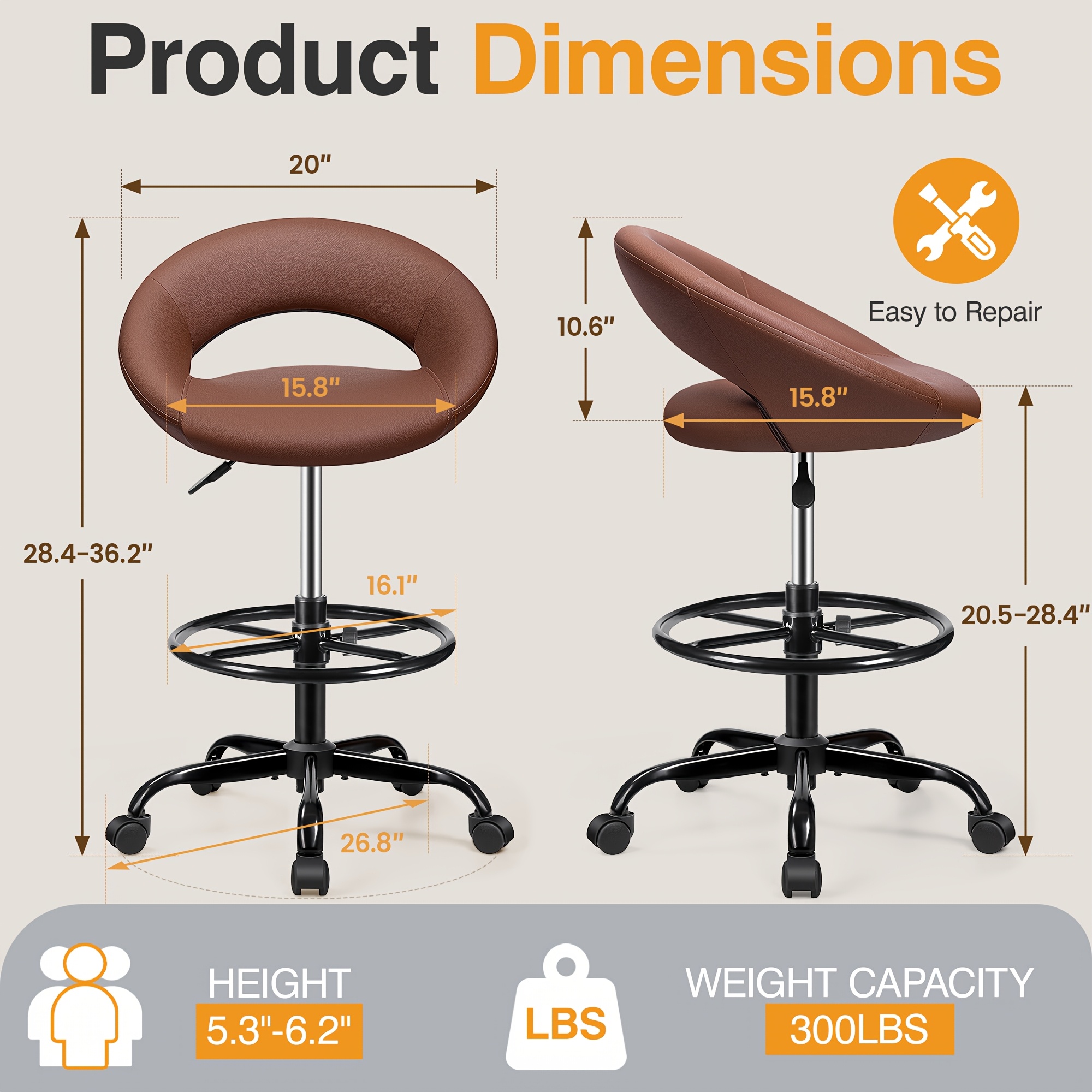 Ergonomic Drafting Chair - PU  - Home Office Ergonomics recensie en prijs