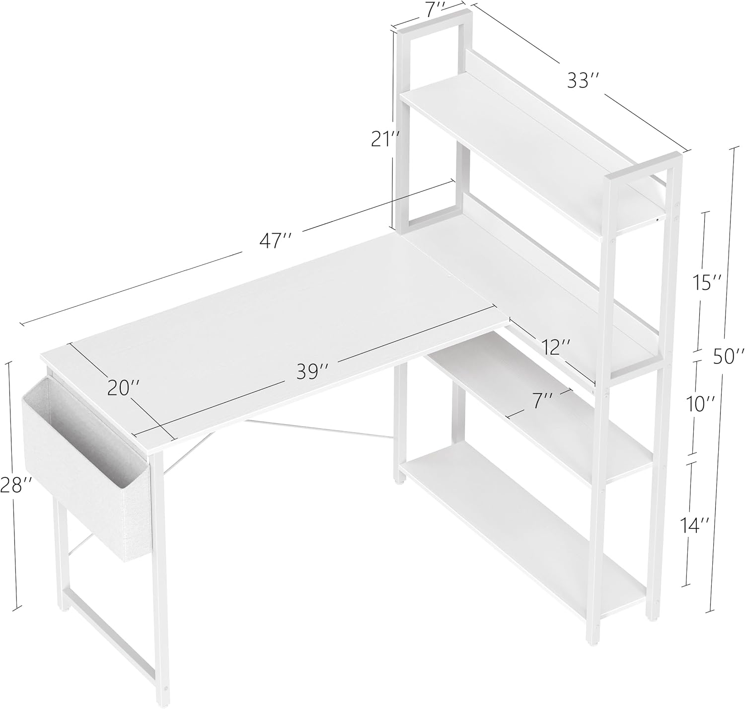 47 Inch Computer Desk with Boo - Home Office L Shaped Desk recensie en prijs