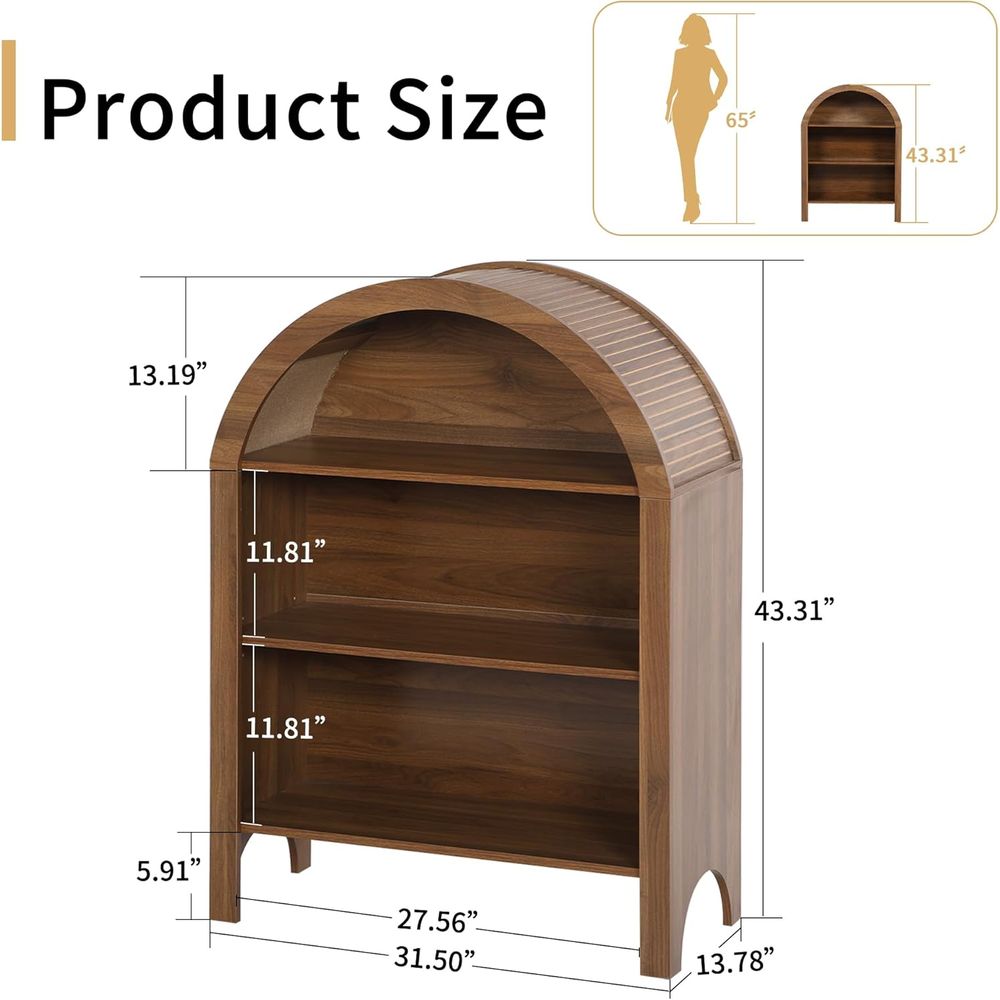 Walnut 3-Shelf Arched Bookcase - Home Office Or recensie en prijs