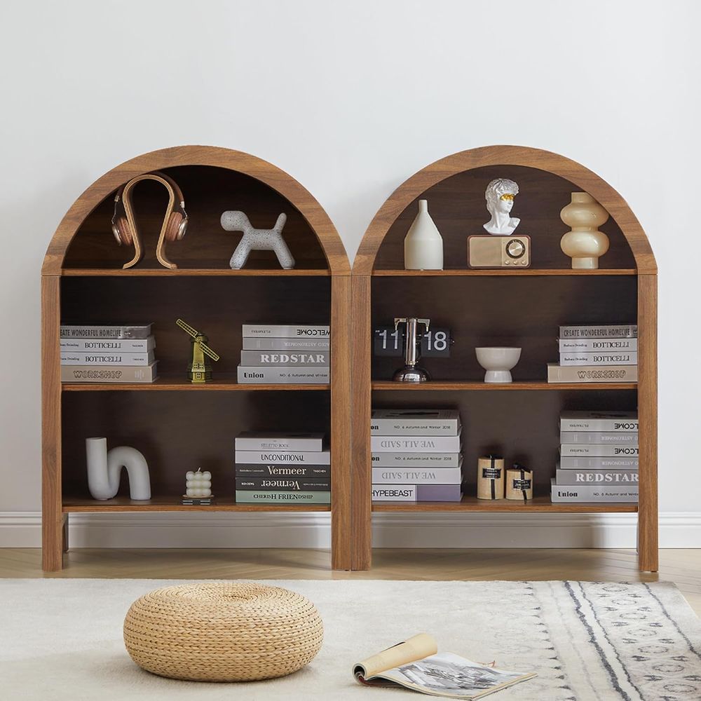 Walnut 3-Shelf Arched Bookcase - Home Office Or recensie en prijs