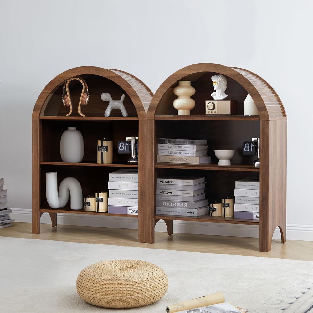 Walnut 3-Shelf Arched Bookcase - Home Office Or recensie en prijs