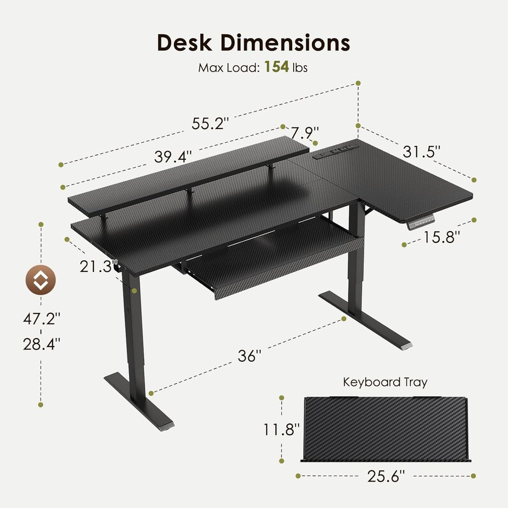 55 L-Shaped Electric Desk with - Home Office L Shaped Desk recensie en prijs