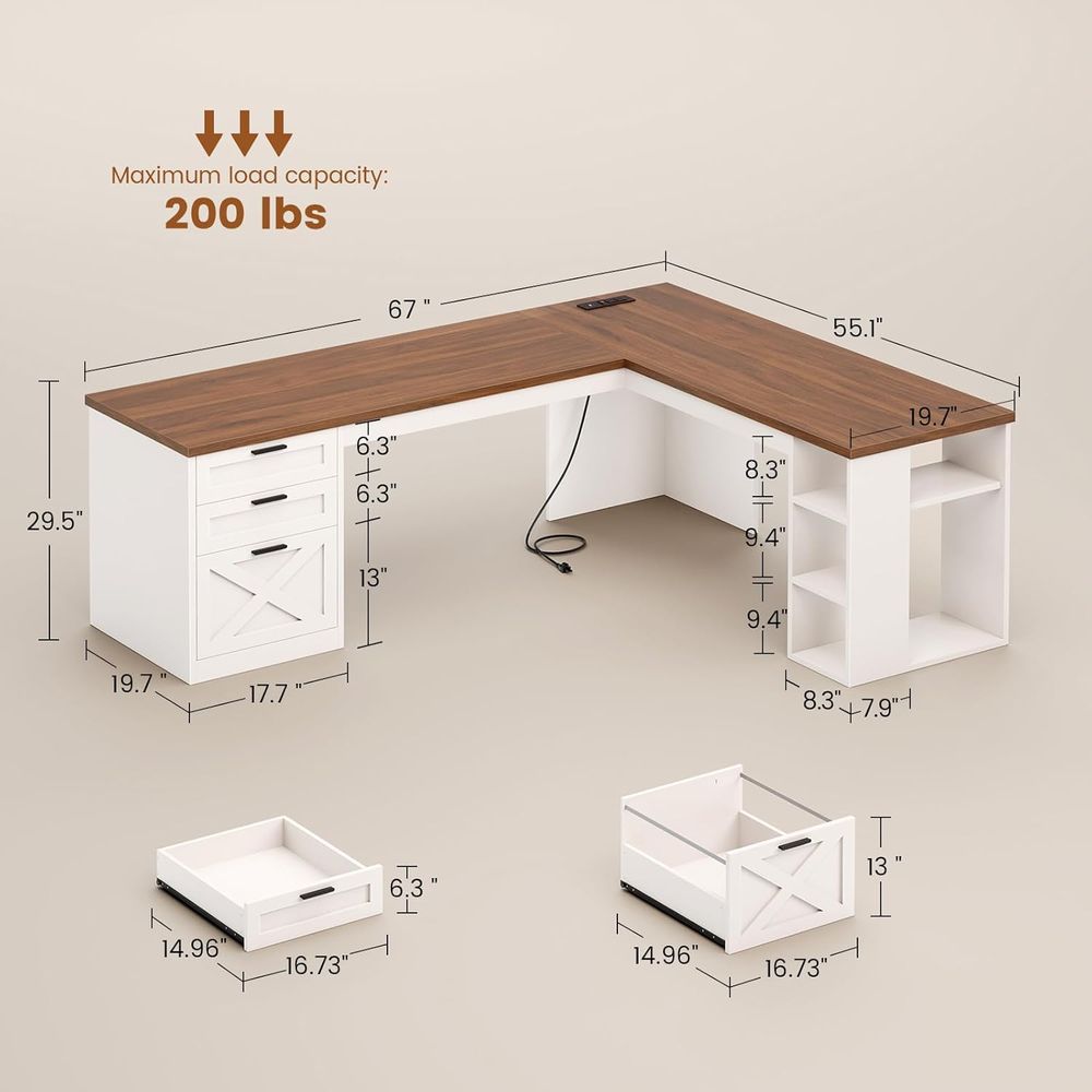 67 L-Shaped Desk with 3 Drawer - Home Office L Shaped Desk recensie en prijs