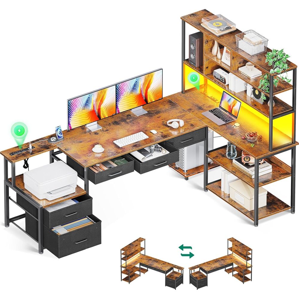 L-Shaped Desk with 5 Drawers,  - Home Office L Shaped Desk recensie en prijs