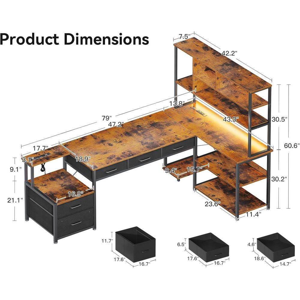 L-Shaped Desk with 5 Drawers,  - Home Office L Shaped Desk recensie en prijs