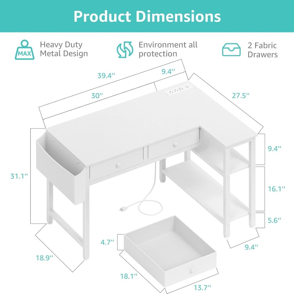 40 Inch L Shaped Desk with Dra - Home Office L Shaped Desk recensie en prijs