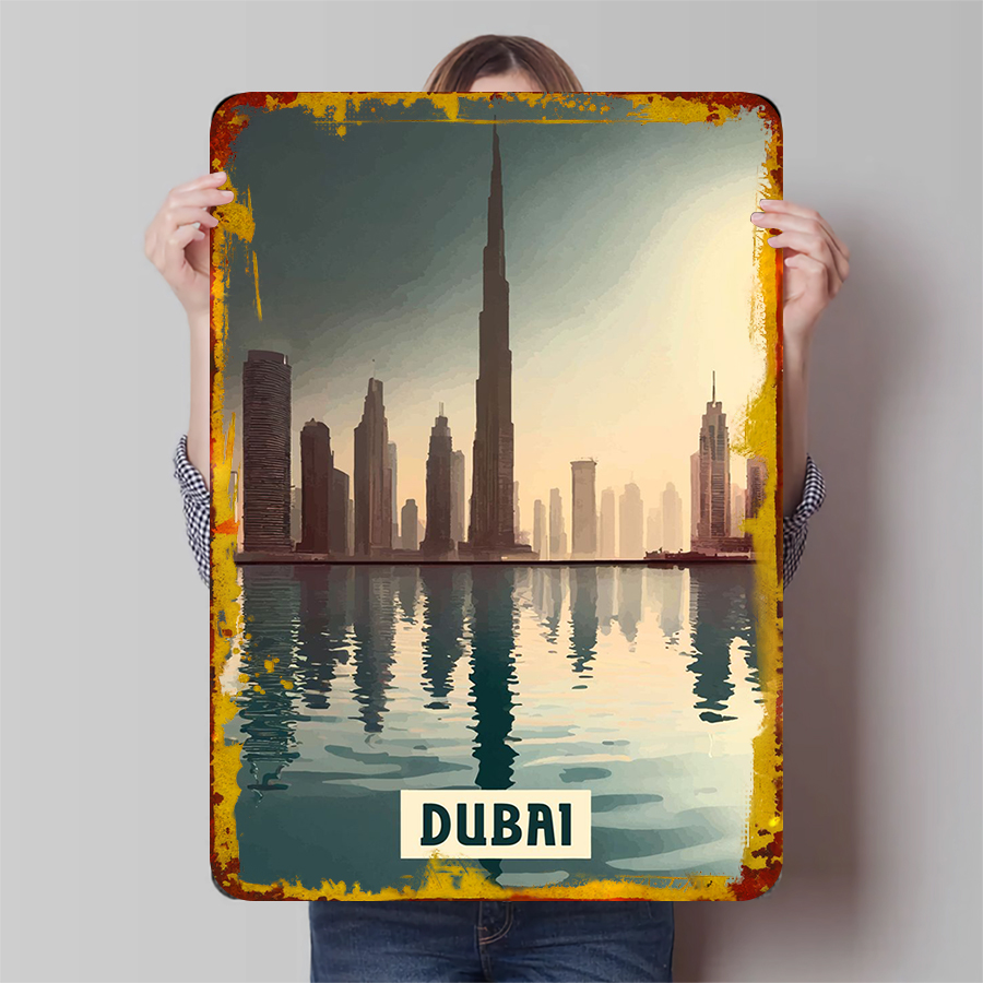 Dubai Skyline at Sunset Metal  - Home Office Dubai recensie en prijs
