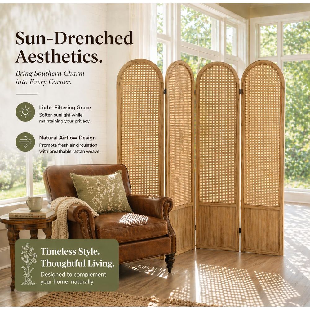 4-Panel Wooden Privacy Screen, - Home Office Or recensie en prijs