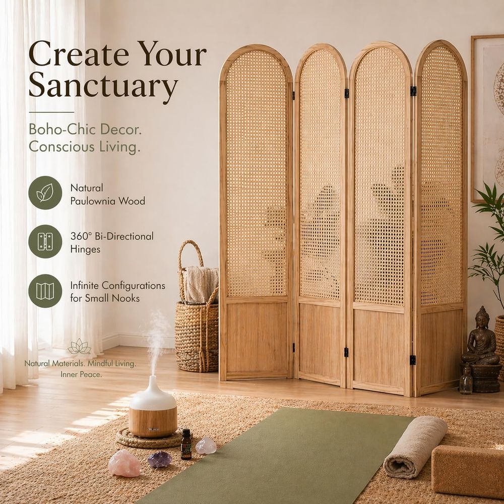 4-Panel Wooden Privacy Screen, - Home Office Or recensie en prijs
