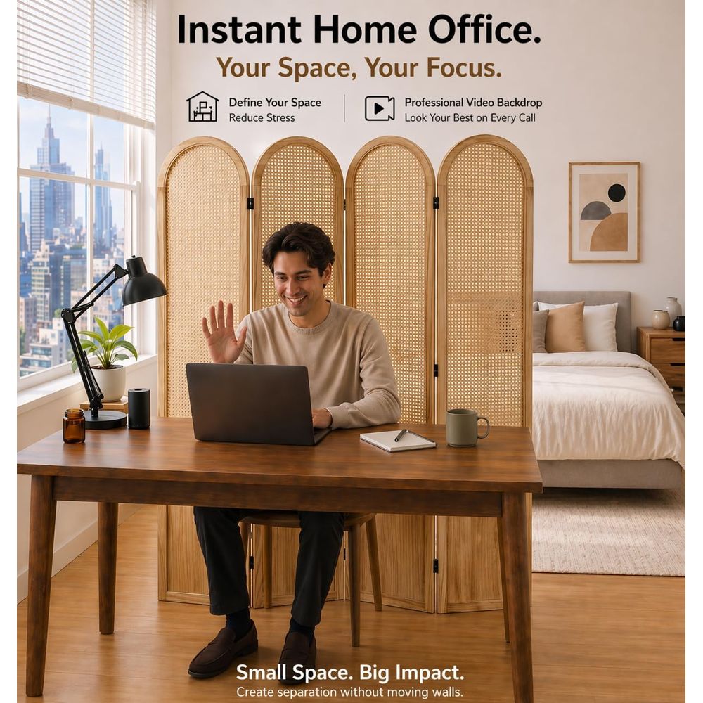 4-Panel Wooden Privacy Screen, - Home Office Or recensie en prijs