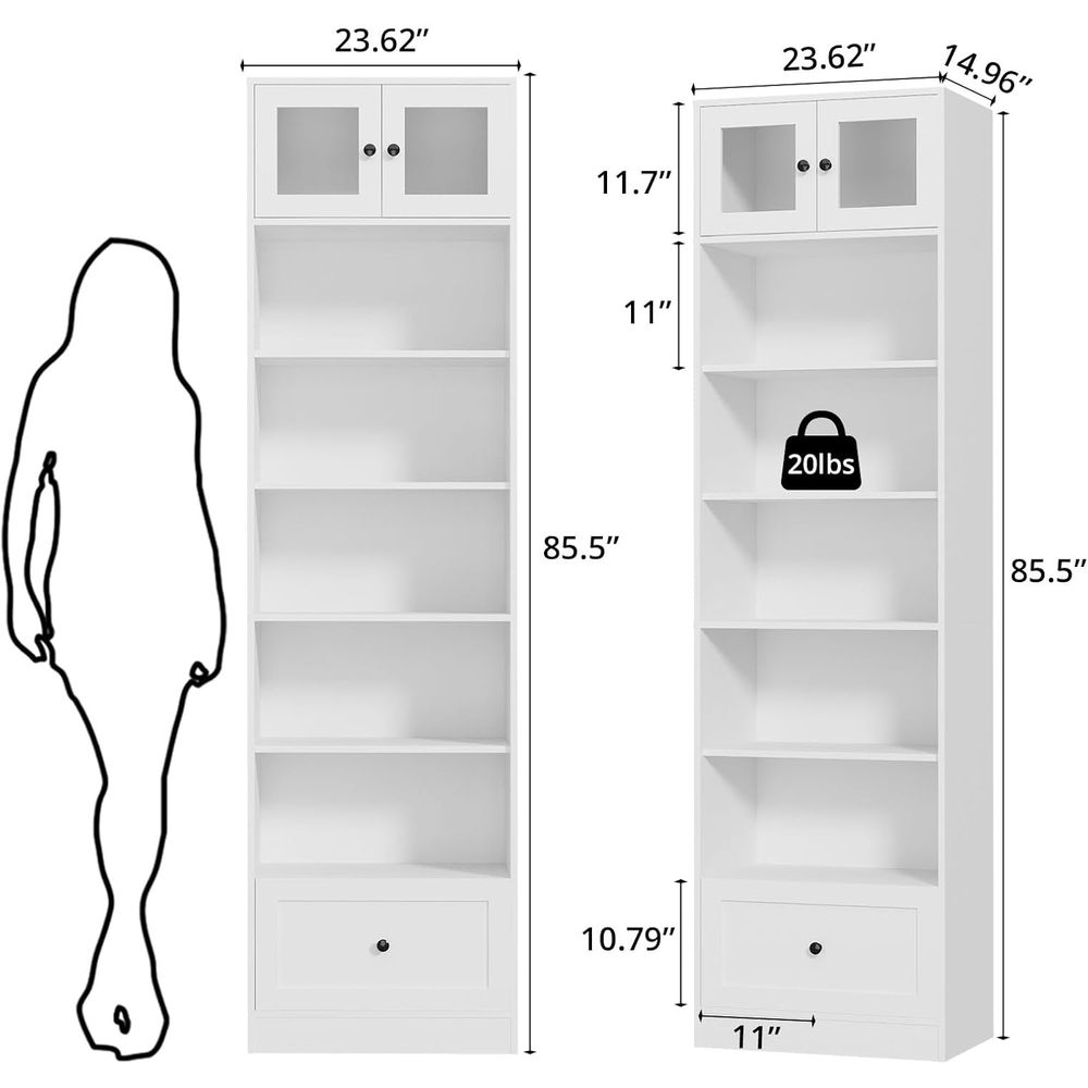 7-Tier Glass Door Bookcase, 85 - Home Office Or recensie en prijs